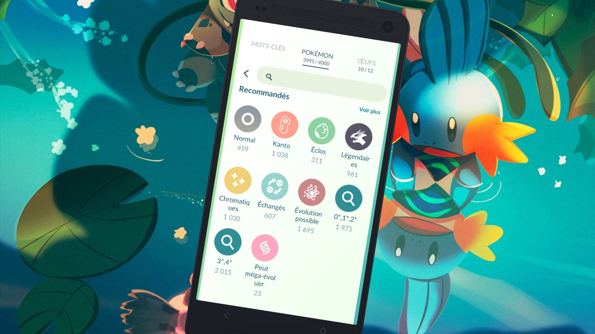Les filtres de recherche dans Pokémon GO