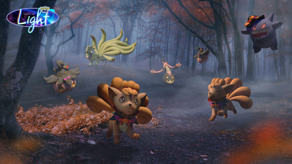 Goupix, Ectoplasma et Pitrouille costumés chromatiques et Zorua pour Halloween Partie 2 dans Pokémon GO