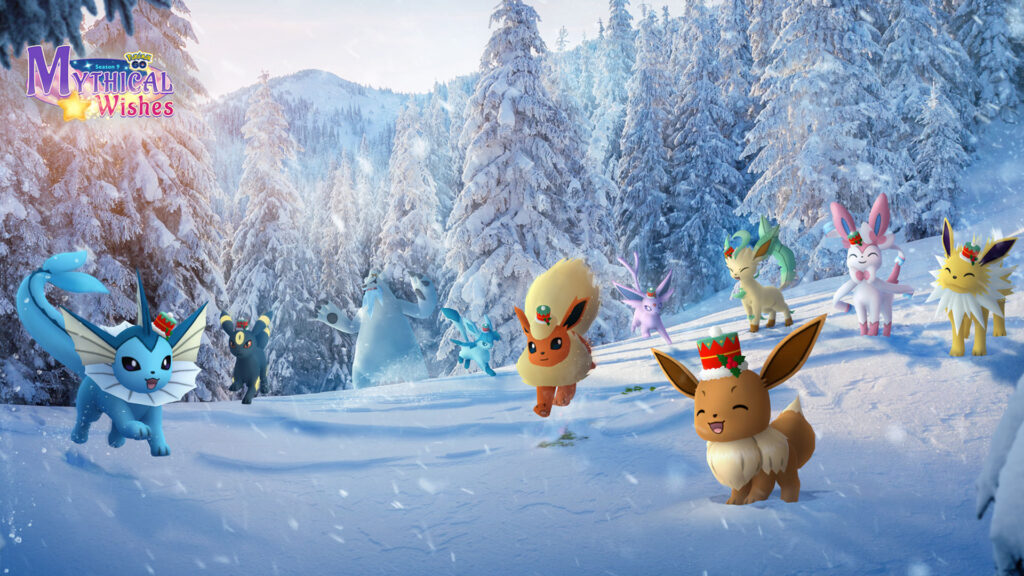 Évoli et ses Évolutions à chapeau et Séracrawl de Hisui pour les Fêtes d'hiver 2ème partie sur Pokémon GO