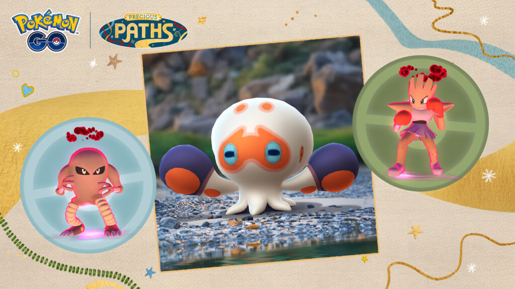 Kicklee et Tygnon Dynamax arrivent avec Poulpaf pendant l'événement Monter sur le ring dans Pokémon GO
